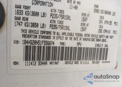 2001 Dodge Durango from USA, damaged, VIN 1B4HS28N51F556874